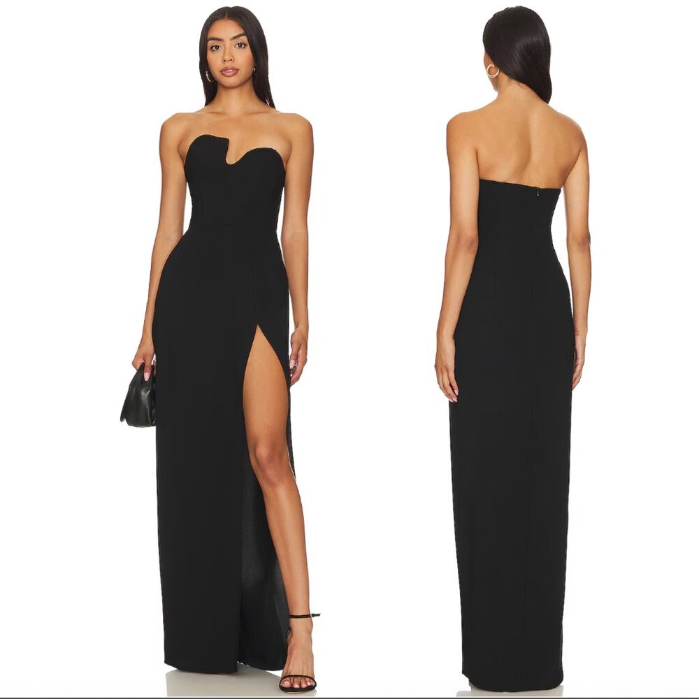 Amanda Uprichard X Revolve Strapless Puzzle Gown in Black Maxi Dress XL